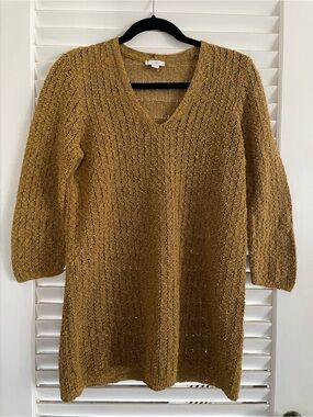 J. Jill Mustard V-Neck Textured Knit Sweater